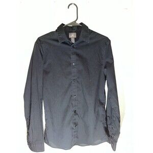 H&M Button Up Shirt Men’s Small Black Long Sleeve Slim Fit